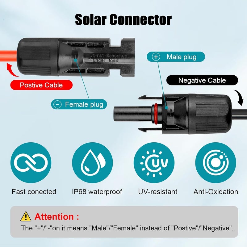 Kimbluth 10 AWG Solar Extension Cable 5FT Black + 5FT Red, 10 Gauge Solar Panel Wire Male to Female Tinned Copper Wire for Solar Panel, Automotive, RV, Boat, Outdoors - Image 2